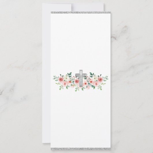 ガールピンクシルバーウォーター色クロスゴッドペアレント 招待状 (裏面)