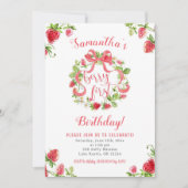 ガールピンクストロベリーベリーファースト誕生日 招待状 (正面)