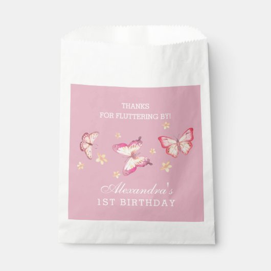 ガールピンクバタフライ1st誕生日ありがとう フェイバーバッグ (正面)