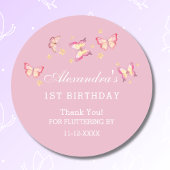 ガールピンクバタフライ1st誕生日ありがとう ラウンドシール