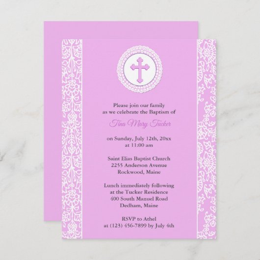 ガールピンクバプテスマ招待状 招待状 (正面/裏面)
