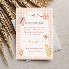 ガールピンクパステルワイルドフラワーズ&バタフライ サンキューカード