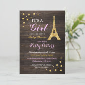 ガールピンクパリ金ゴールドベビーシャワーウッド招待状 招待状 (スタンド正面)