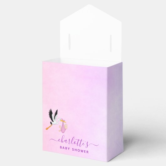 ガールピンクパープルバラ金ゴールドコウノトリ赤ちゃんシャワー フェイバーボックス (オープン)