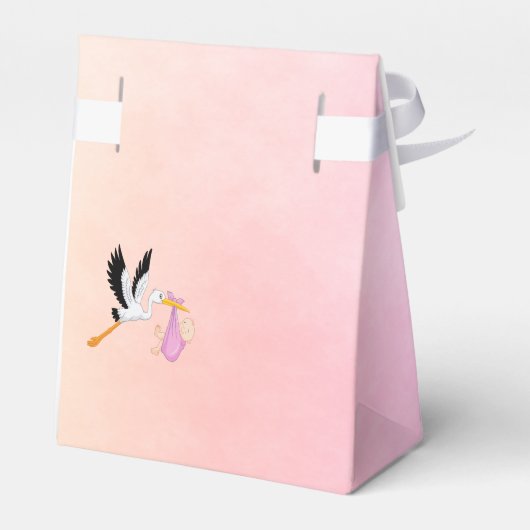 ガールピンクパープルバラ金ゴールドコウノトリ赤ちゃんシャワー フェイバーボックス (裏面サイド)