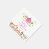 ガールピンクファームハウスアニマルズ納屋周囲の庭1st誕生日 スタンダードカクテルナプキン (角)