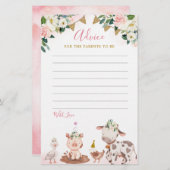 ガールピンクファームベビーシャワーアドバイスカード (正面/裏面)