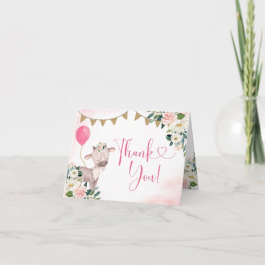 ガールピンクファームベビーシャワーサンキューカード サンキューカード (正面)