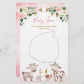 ガールピンクファームベビーシャワーベビー顔カード (正面/裏面)