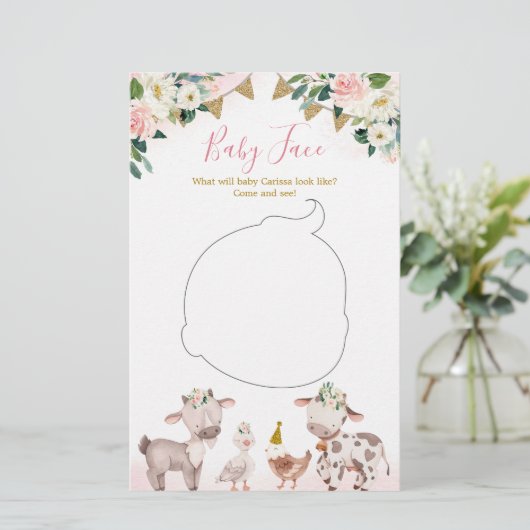 ガールピンクファームベビーシャワーベビー顔カード (スタンド正面)