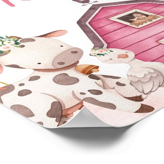 ガールピンクファームベビーシャワー回転木馬ゲストブック ポスター (角)