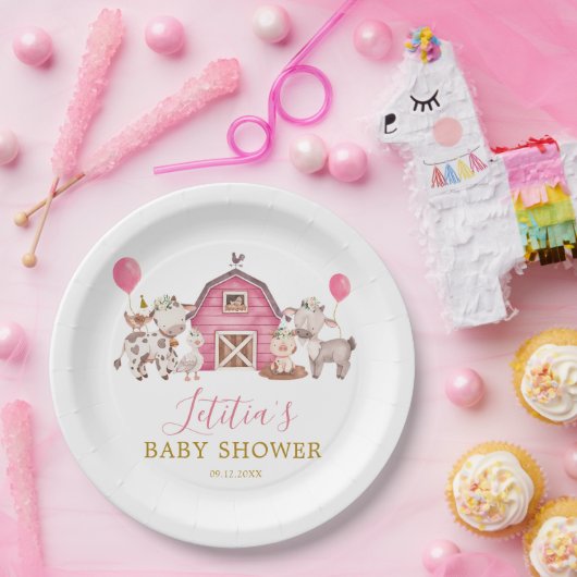 ガールピンクファームベビーシャワー紙プレート ペーパープレート (パーティー)