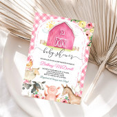 ガールピンクファーム動物ベビーシャワー 招待状