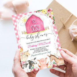 ガールピンクファーム動物ベビーシャワー 招待状