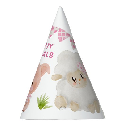ガールピンクファーム動物、パーティー動物の誕生日 パーティーハット (右)