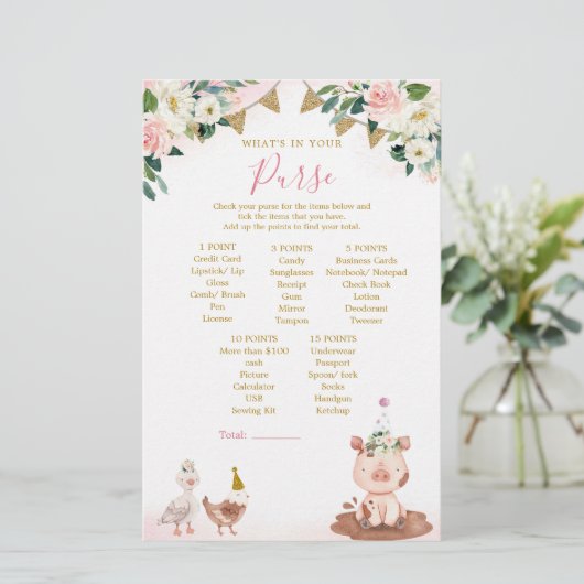 ガールピンクファーム赤ちゃんシャワーあなたの財布の中にあるものは (スタンド正面)