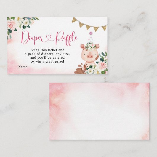 ガールピンクファーム赤ちゃんシャワーおむつラッフルエンクロージャー エンクロージャーカード (正面/裏面)