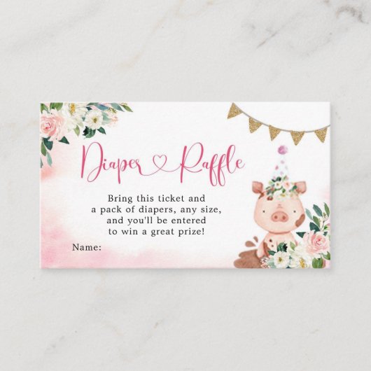 ガールピンクファーム赤ちゃんシャワーおむつラッフルエンクロージャー エンクロージャーカード (正面)