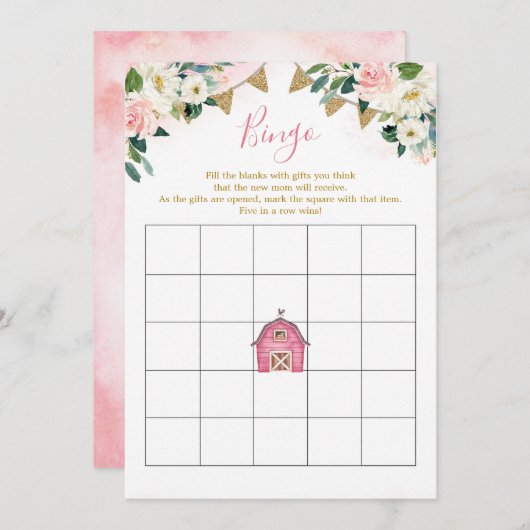 ガールピンクファーム赤ちゃんシャワービンゴゲーム 招待状 (正面/裏面)