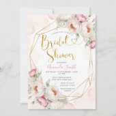 ガールピンクフラワーズブライダルシャワー緑 招待状 (正面)