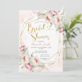 ガールピンクフラワーズブライダルシャワー緑 招待状 (スタンド正面)