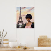 ガールピンクフランスのパリジャンブラックガールアート ポスター (キッチン)