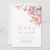 ガールピンクフローラベビーイン開花シャワーかわいい 招待状 (正面)