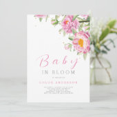 ガールピンクフローラベビーイン開花シャワーかわいい 招待状 (スタンド正面)