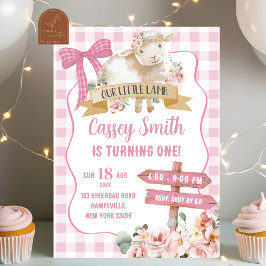 ガールピンクフローララムファースト誕生日招待状 招待状