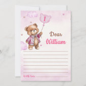 ガールピンクベア誕生日タイムカプセルメッセージカード 招待状 (正面)