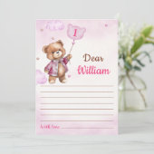 ガールピンクベア誕生日タイムカプセルメッセージカード 招待状 (スタンド正面)