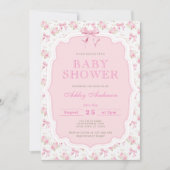 ガールピンクボウ赤ちゃんシャワー 招待状 (正面)