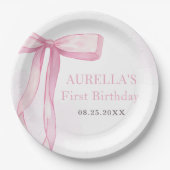 ガールピンクボウ1st誕生日パーティー ペーパープレート (正面)