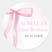 ガールピンクボウ1st誕生日パーティー ラウンドシール (正面)