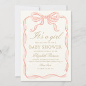 ガールピンクリボンミニマルエレガントリストベビーシャワー 招待状 (正面)