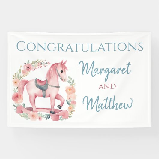 ガールピンクロッキングホース赤ちゃんシャワーパーティーバナー 横断幕 (横)