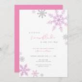 ガールピンク小さなスノーフレーク赤ちゃんシャワー招待状 招待状 (正面/裏面)