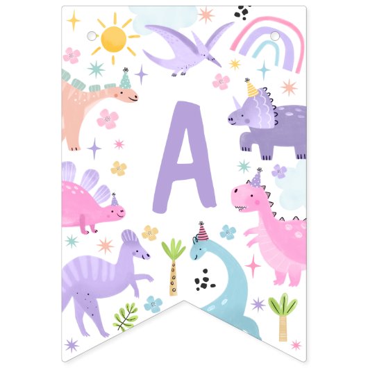 ガールピンク恐竜バースデーパーティーパーティー バンティングフラッグ (第2の旗)