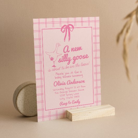 ガールピンク描グースリ間抜けボン赤ちゃんシャワー 招待状