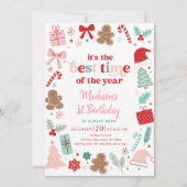 ガールピンク最高のククリスマス誕生日 招待状 (正面)