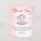 ガールピンク水彩象の赤ちゃんシャワー サンキューカード (正面/裏面)