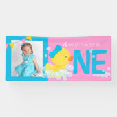 ガールピンク水色アヒルああ何おもしろい写真パーティー 横断幕 (横)