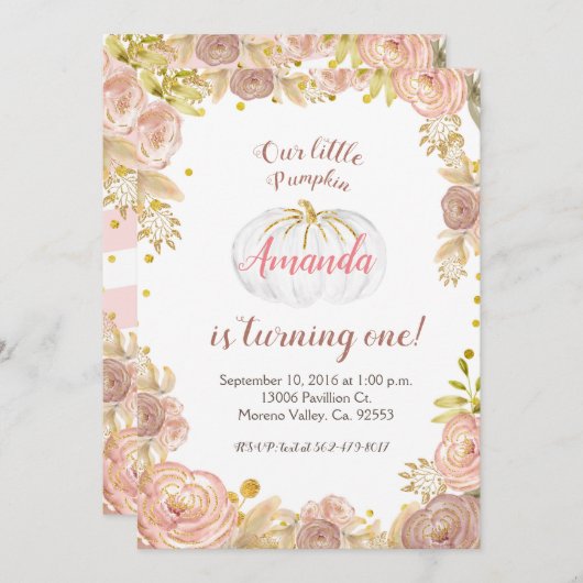 ガールピンク私たちのカボチャは1つの招待状を回している 招待状 (正面/裏面)