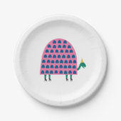 ガールピンク誕生日タートルアニマルパーティー ペーパープレート (正面)