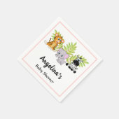 ガールピンク赤ちゃんシャワーかわいいサファリジャングル動物 スタンダードカクテルナプキン (角)