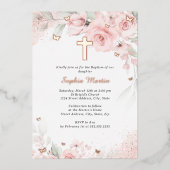 ガールピンク赤面バラ金ゴールドクロスフローラバプテスマ 箔招待状 (正面)