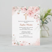 ガールピンク赤面バラ金ゴールドクロスフローラバプテスマ 箔招待状 (立ち正面)