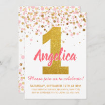 ガールピンク金ゴールドグリッター紙吹雪第1誕生日