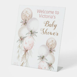 ガールピンク金ゴールドバルーンベビーシャワーウェルカムテーブル 台座サイン