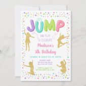 ガールピンク金ゴールドレインボージャンプバウンスパーティー誕生日 招待状 (正面)